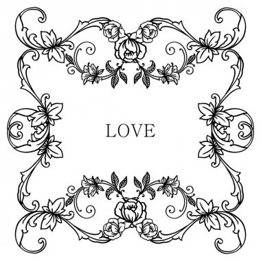 Kart aşk Şablonu, gül çiçeği çerçeve çiçeği motifi ile çok güzel. Vektör