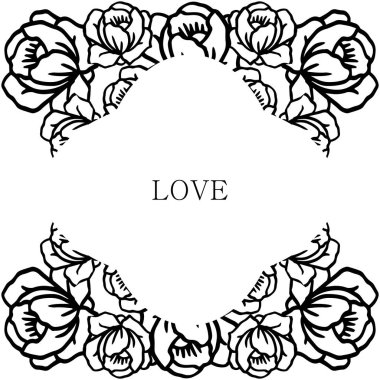 Kart aşk Şablonu, gül çiçeği çerçeve çiçeği motifi ile çok güzel. Vektör