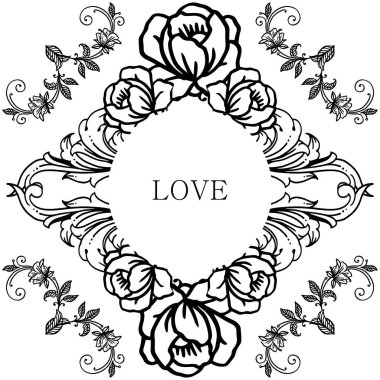 Kart aşk Şablonu, gül çiçeği çerçeve çiçeği motifi ile çok güzel. Vektör