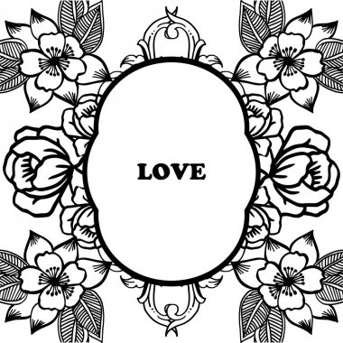 Yaprak çiçek çerçeve romantik unsur kalabalık ile aşk tebrik kartı. Vektör