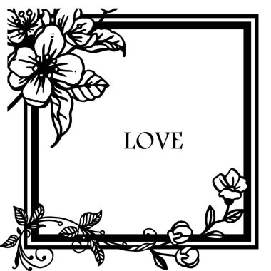 Beyaz zemin üzerine yaprak çelenk çerçeve çizim, sevgi tebrik kartı için şablon. Vektör