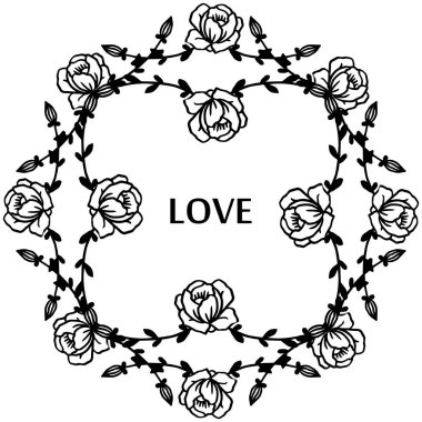 Aşk el gül çiçeği ile, çeşitli şekil çerçeve içinde yazılı metin çizilmiş. Vektör
