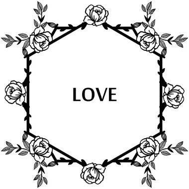 El çizilmiş aşk posteri, yaprakları ve çiçek süslü için zarif çerçeve ile. Vektör