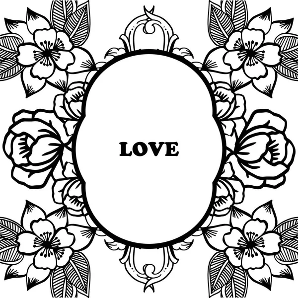 Cartão de saudação de amor com multidão de folha floral quadro elemento romântico. Vetor — Vetor de Stock