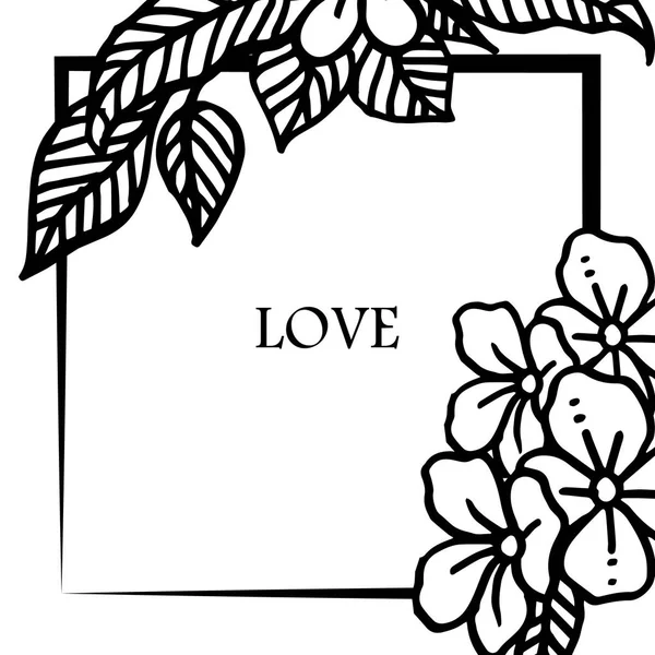 Desenho de moldura grinalda folha no fundo branco, modelo para cartão de saudação de amor. Vetor — Vetor de Stock
