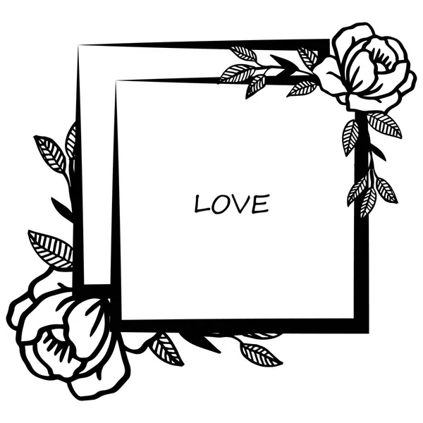 Decoração para design de cartão de convite de amor, com ornamento de moldura de flor de rosa. Vetor — Vetor de Stock