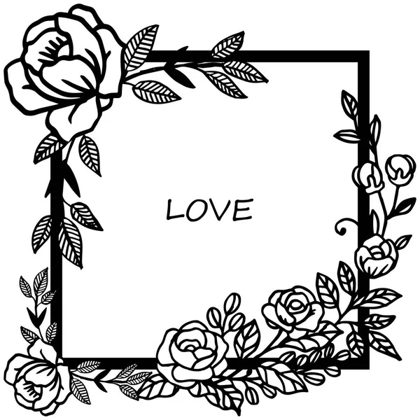 Decoração para design de cartão de convite de amor, com ornamento de moldura de flor de rosa. Vetor — Vetor de Stock