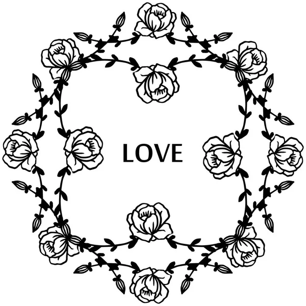 Amor mão desenhada lettering texto em vários moldura forma, com flor de rosa. Vetor — Vetor de Stock