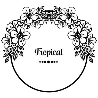 Çelenk çerçeve çeşitli kalabalık, sınır çiçekleri, tropikal kart için. Vektör
