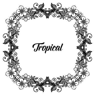 Tasarım tropikal kart, süs çelenk çerçeve ile, beyaz bir zemin üzerinde izole. Vektör