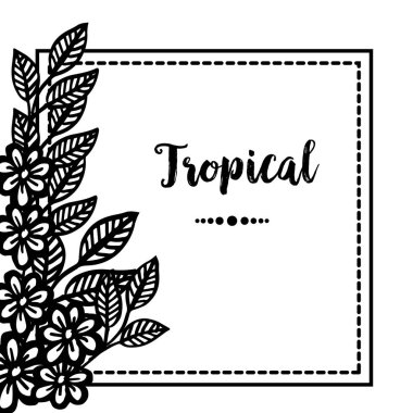 Kavram tropikal, doku sevimli çelenk çerçeve, beyaz bir zemin üzerinde izole ile çeşitli kart. Vektör