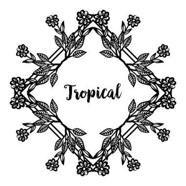Kavram tropikal, doku sevimli çelenk çerçeve, beyaz bir zemin üzerinde izole ile çeşitli kart. Vektör