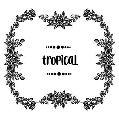 Güzel siyah beyaz çiçek çerçevesi ile tropikal kart şablonu. Vektör