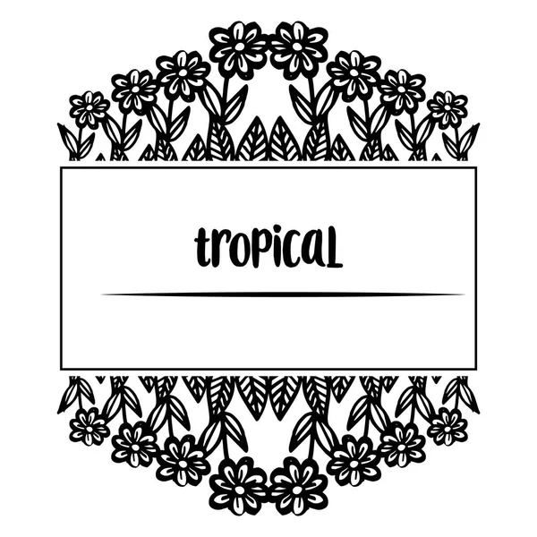 Lettering de tropical, com moldura de grinalda bonita, para papel de parede de cartão. Vetor —  Vetores de Stock