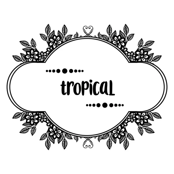 Fondo de pantalla de tarjeta tropical, con marco único, flores lindas adornadas. Vector — Vector de stock
