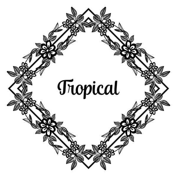 Carta da parati di carta tropicale, con cornice unica, ornare fiori carini. Vettore — Vettoriale Stock