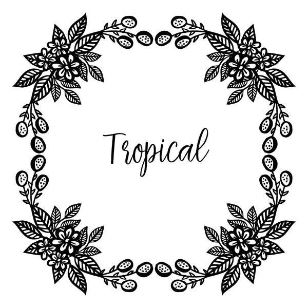 Plantilla de tarjeta tropical, con hermoso marco de flor blanca negra. Vector — Vector de stock