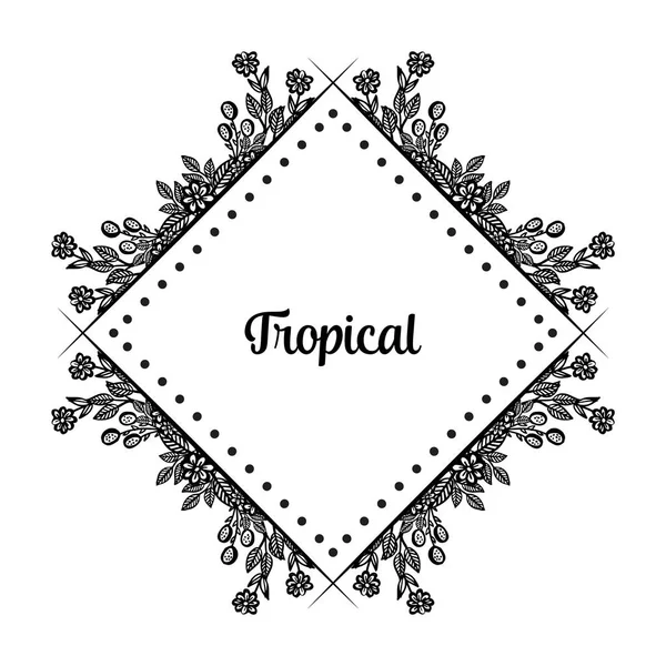 Zwart witte bloem frame, tropische grens ontwerp bloemen, vorm van kaarten. Vector — Stockvector