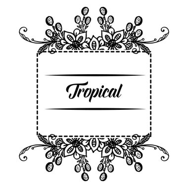Stil vintage çerçeve ile çelenk tropikal çiçek, güzel kartlar. Vektör