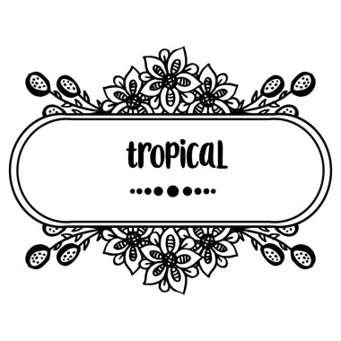 Çiçek ve dalları yaprakları ile benzersiz çerçeve, tropikal kartların dekorasyon. Vektör