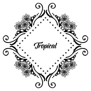 Tropik harfler, kartların şekli, afişler, posterler, süs sevimli çiçek çerçevesi ile. Vektör