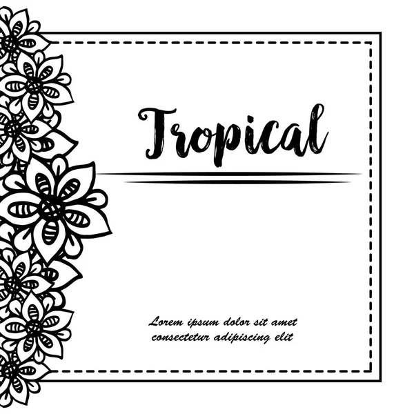 Hermosas cartas con corona de flores tropicales, con marco vintage estilo. Vector — Vector de stock