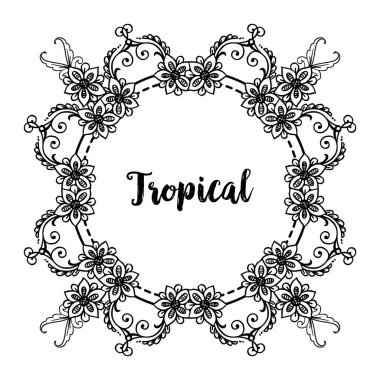 Davet kartı şablonu tropikal, tasarım güzel bahar çelenk, benzersiz çerçeve. Vektör