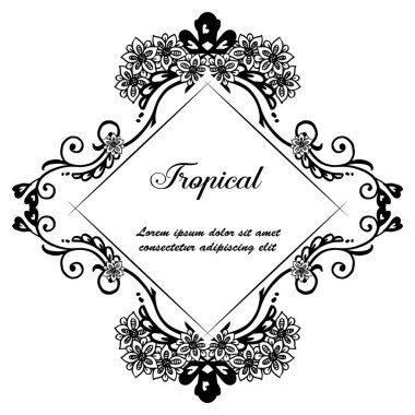 Sevimli tasarım, tropikal harfler, kart şablonu ile Çelenk çerçeve. Vektör