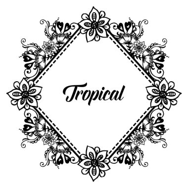 Metin tropikal, tasarım desen çelenk çerçeve için, çeşitli kartlar için. Vektör