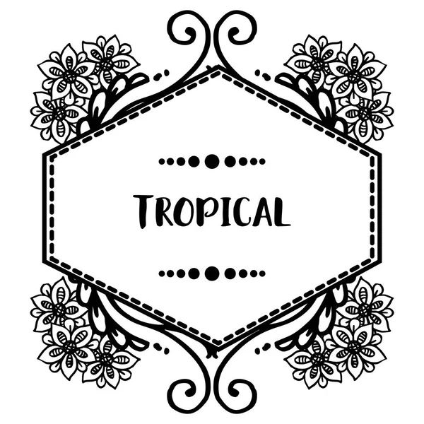 Hermoso marco de forma, con flores de flor, plantilla de tarjetas de invitación tropical. Vector — Vector de stock