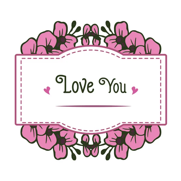 Design romantic cards, with lettering love you, background of cute flower frame. Vector — Stock Vector