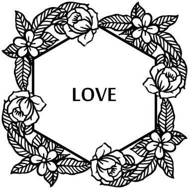 El çizilmiş aşk posteri, yaprakları ve çiçek süslü için zarif çerçeve ile. Vektör