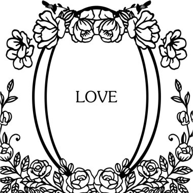 Tasarım zarif kart aşk için, siyah ve beyaz renklerde gül çelenk çerçeve Kroki. Vektör