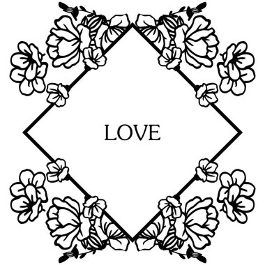 Tasarım zarif kart aşk için, siyah ve beyaz renklerde gül çelenk çerçeve Kroki. Vektör