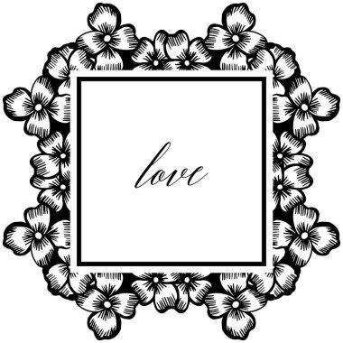 Çiçek çerçeve duvar kağıdı için, metin için yer ile siyah beyaz renklerde aşk tebrik kartı. Vektör