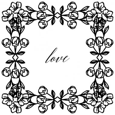 Çiçek çerçeve duvar kağıdı için, metin için yer ile siyah beyaz renklerde aşk tebrik kartı. Vektör