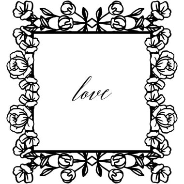 Çiçek çerçeve duvar kağıdı için, metin için yer ile siyah beyaz renklerde aşk tebrik kartı. Vektör