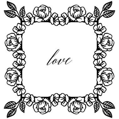 Çiçek çerçeve duvar kağıdı için, metin için yer ile siyah beyaz renklerde aşk tebrik kartı. Vektör