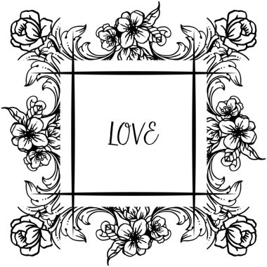 Stil benzersiz çerçeve ve zarif yaprak çiçek ile Aşk metin yazı. Vektör