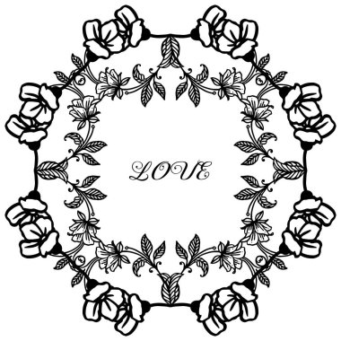 Afiş veya kart aşk için yaprak ve gül çiçeği çerçeve çeşitli kalabalık bitki. Vektör