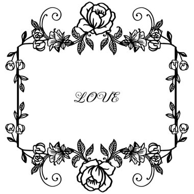 Afiş veya kart aşk için yaprak ve gül çiçeği çerçeve çeşitli kalabalık bitki. Vektör