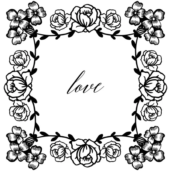 Çiçek çerçeve duvar kağıdı için, metin için yer ile siyah beyaz renklerde aşk tebrik kartı. Vektör
