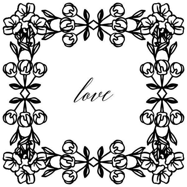 Çiçek çerçeve duvar kağıdı için, metin için yer ile siyah beyaz renklerde aşk tebrik kartı. Vektör