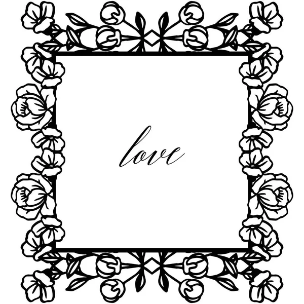 Çiçek çerçeve duvar kağıdı için, metin için yer ile siyah beyaz renklerde aşk tebrik kartı. Vektör