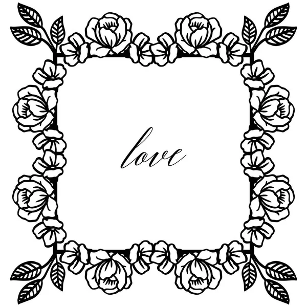 Cartão de saudação de amor em cores preto e branco com lugar para o seu texto, para papel de parede de moldura de flor. Vetor — Vetor de Stock