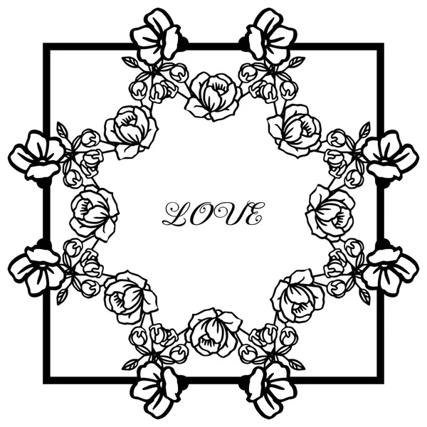 Afiş veya kart aşk için yaprak ve gül çiçeği çerçeve çeşitli kalabalık bitki. Vektör