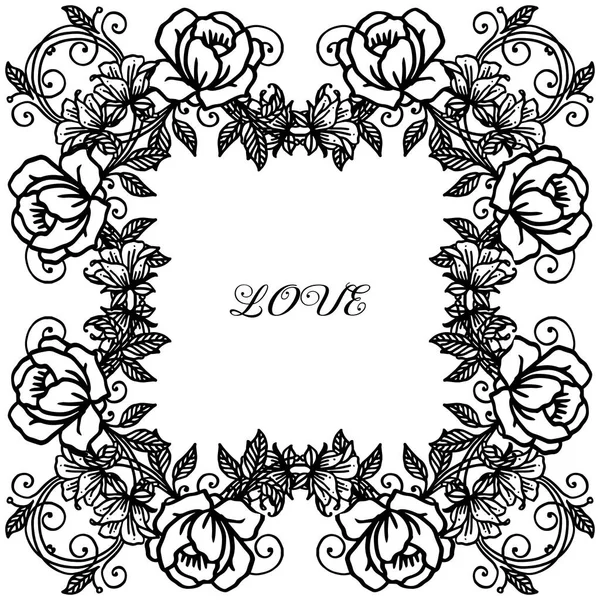 Afiş veya kart aşk için yaprak ve gül çiçeği çerçeve çeşitli kalabalık bitki. Vektör