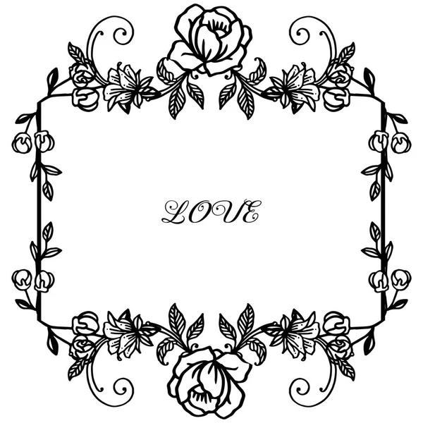 Afiş veya kart aşk için yaprak ve gül çiçeği çerçeve çeşitli kalabalık bitki. Vektör