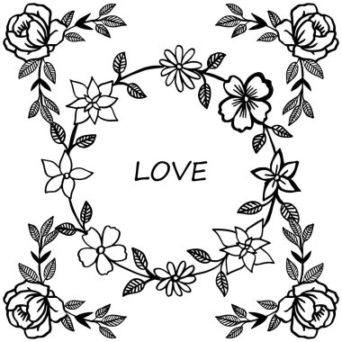 Kart aşk süslü, romantik, çiçek çerçeve kalabalık. Vektör