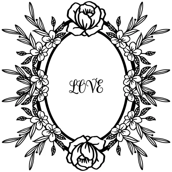 Aşk güzel kart, romantik, doğa yaprakları ve zarif çiçek çerçeve ile. Vektör
